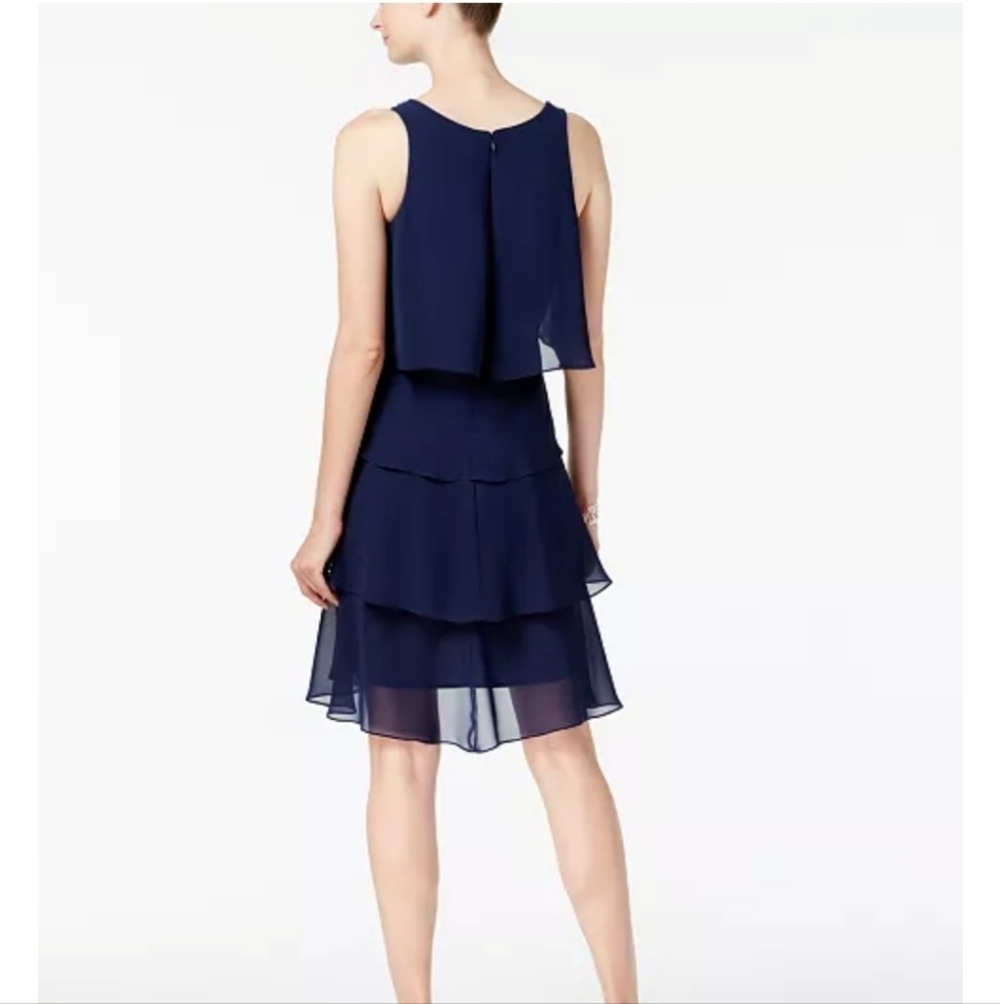 S.L. Fashions Navy Blue Tiered Mini Formal Party Dress. Size 14 - Picture 2 of 10